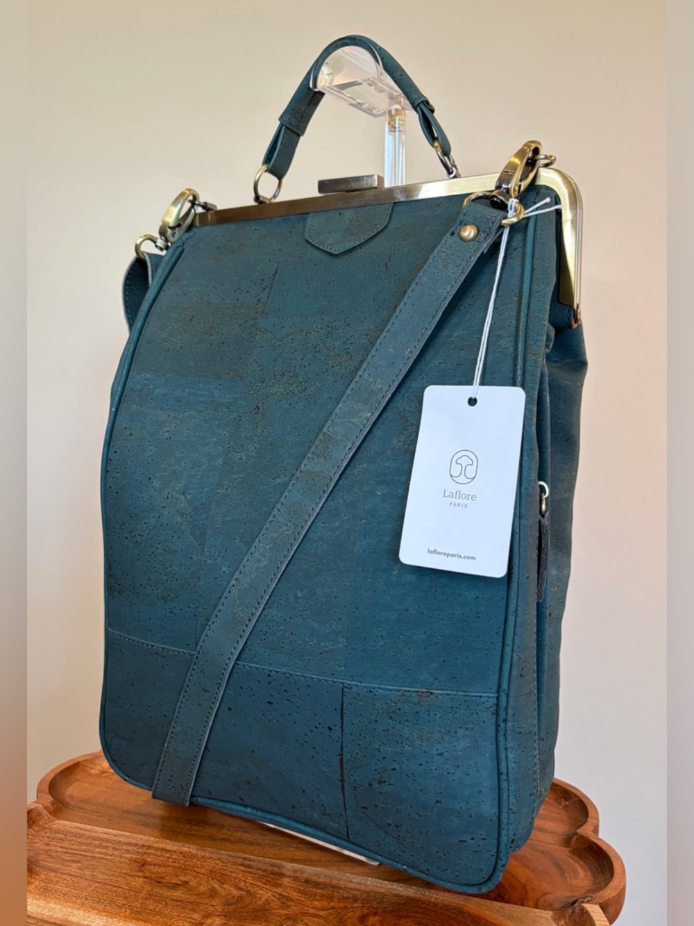 Bobobark La Flore Paris Premium Cork Emerald Green Convertible Backpack EUC - Picture 6 of 16